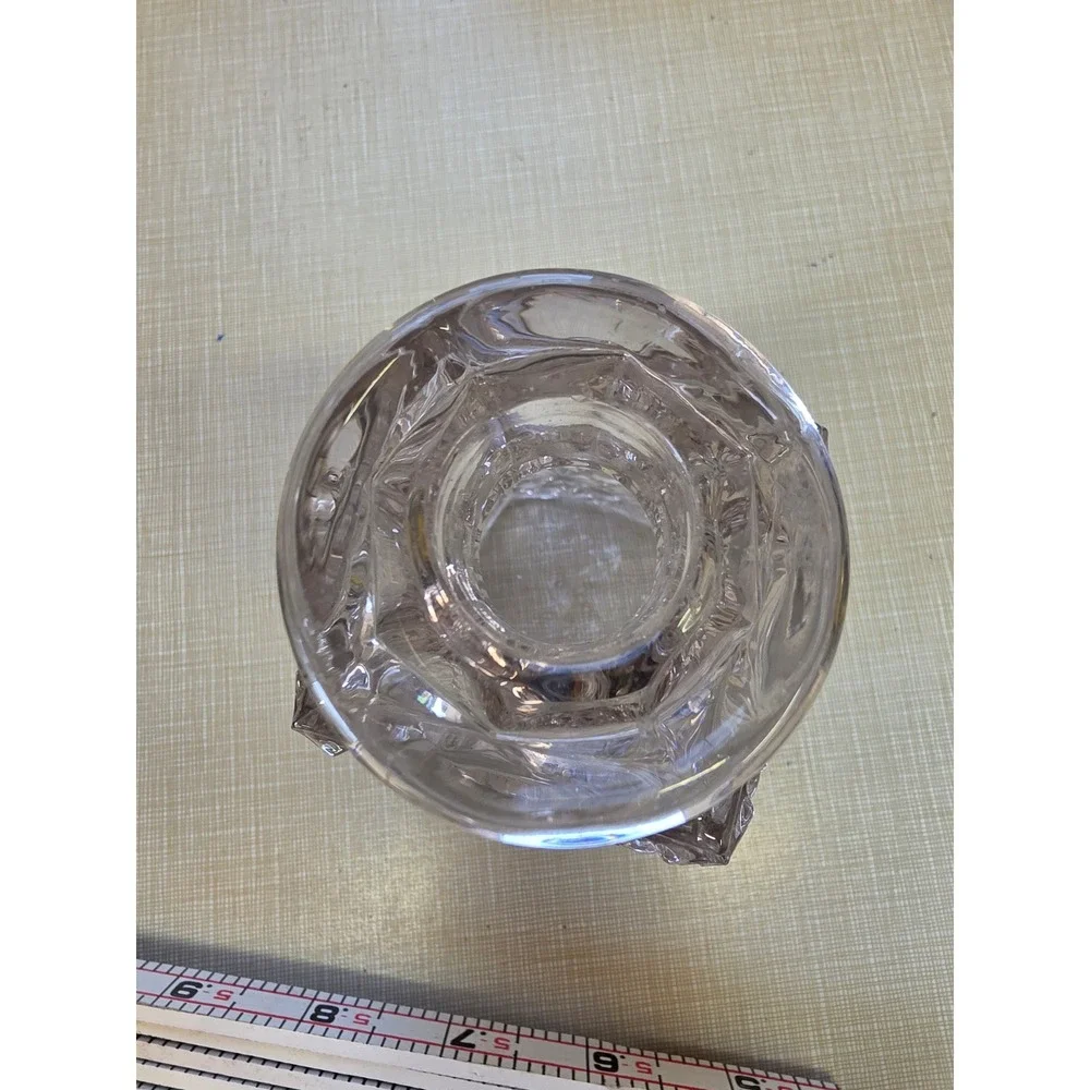 Vintage Clear Pressed Glass Square Decanter Starburst Diamond Pattern Stopper